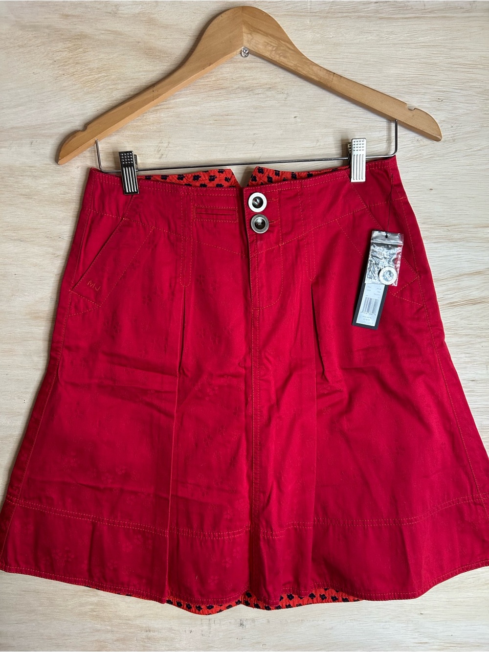 Marc Jacobs Bright Red A-Line Skirt with Double Button Waist